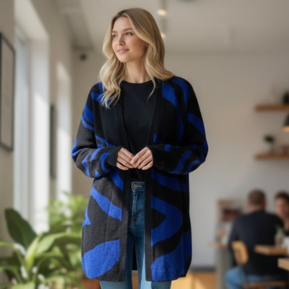 NWOT CHICO'S Blue Print Lurex Cardigan Sweater SZ-XXL - Picture 1 of 11